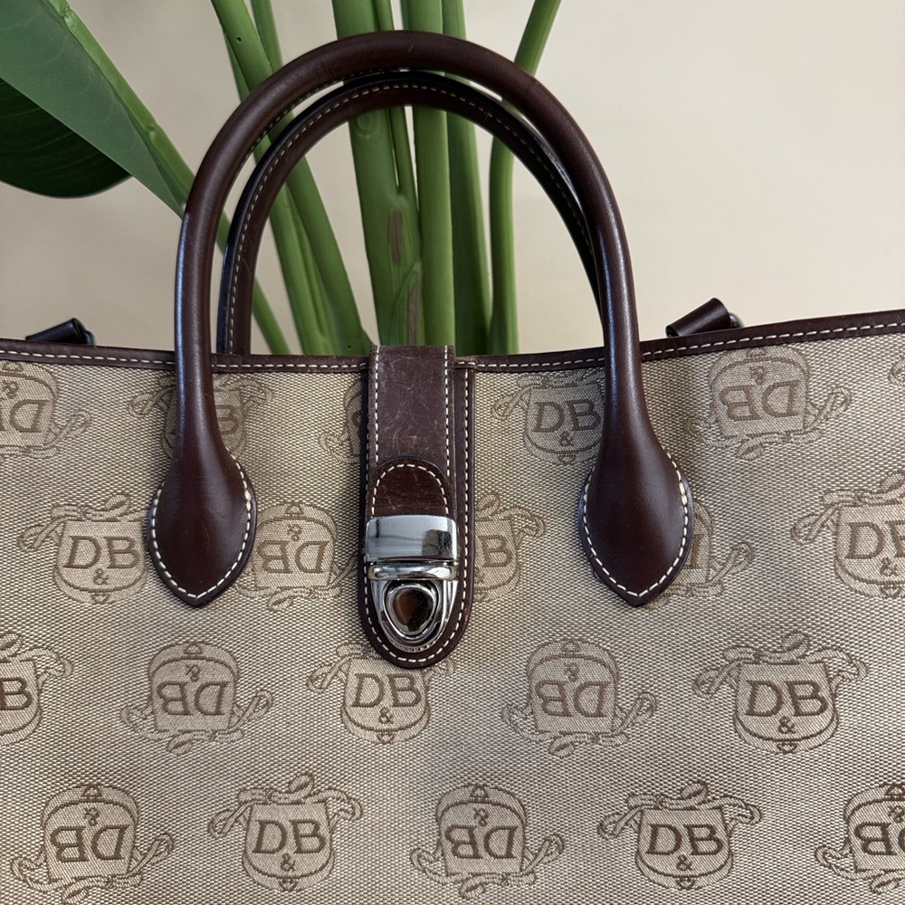 Dooney & Bourke Beige Canvas Satchel with Brown Leather Trim